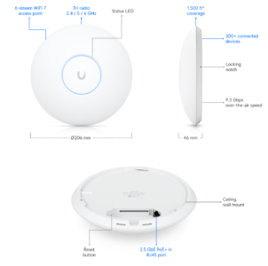 Ubiquiti U7 Pro 5400 Mbit/s Blanc Connexion Ethernet, supportant l'alimentation via ce port (PoE)